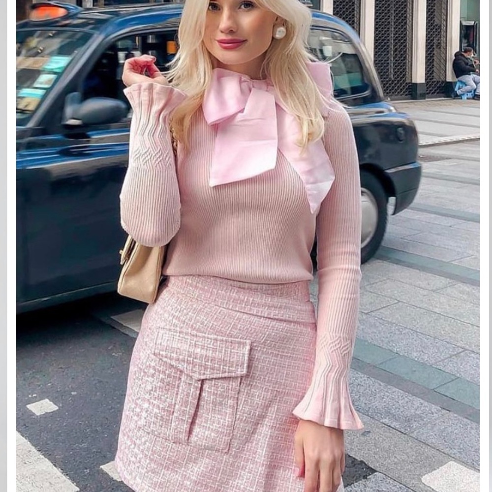 CHICWISH FANCY WITH BOWKNOT KNIT TOP IN PINK
